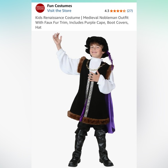Kids Renaissance Costume - Black and Purple - Picture 1 of 5